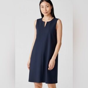 Eileen Fisher Cotton Ponte Zip Dress  Shift Pockets Sleeveless Navy Blue Sz PM